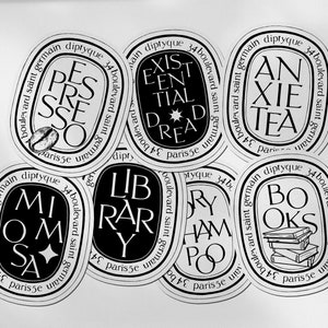 Adesivi ispirati a Diptyque, Adesivi Diptyque, Regali per le damigelle d'onore