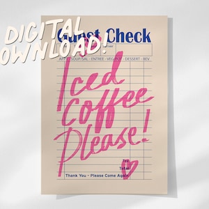 Iced Coffee Guest Ticket DIGITAL PRINTS, trendy posters, room decor, coffee lover, y2k aesthetic, dorm decor, printable, aesthetic apartment