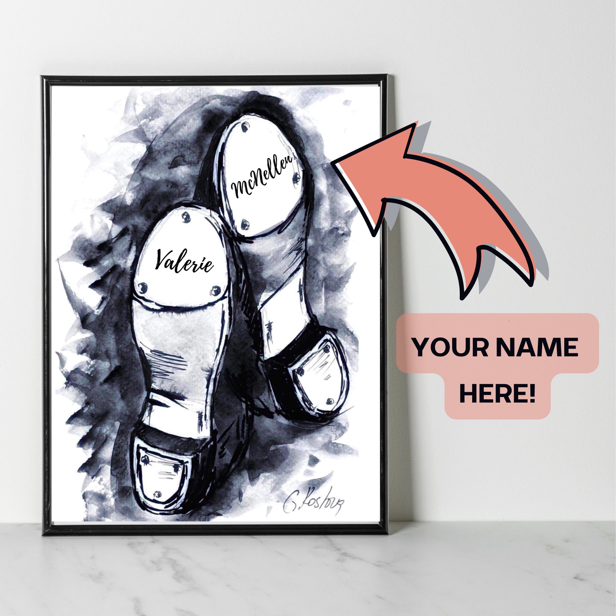 Custom Tap Dance Shoes Poster, Tap Dancer Name Art, Tap Dancer Gift