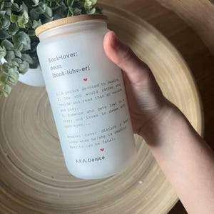 Custom Book Lover Definition Cup with Bamboo Lid and Glass Straw Bookish Gift for Best Friend Bookworm Cute Girly Gift Book Lover Cup Gift
