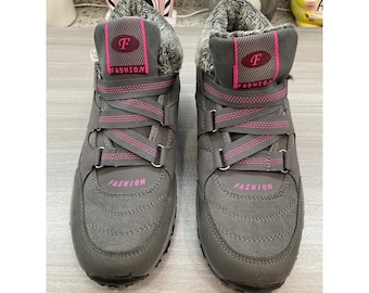 Thermische Mode Pelz Winter Wanderschuhe Frau Grau Und Rosa