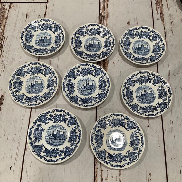 Enoch Wedgwood Tunstall Blue And White Saucer Royal Homes Of Britain England