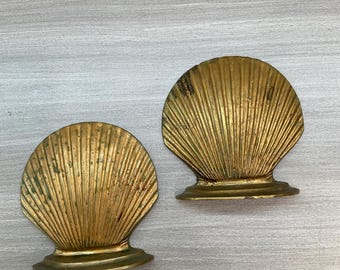 Pair Of Vintage Brass Clam Or Scallop Shell Bookends