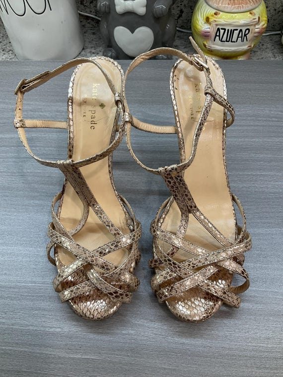 kate spade gold dress Shiny Snakeskin Embossed Sandals Heels In Stock Tapcart UK