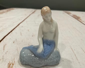 Vintage Little Mermaid Ceramic Porcelain Glazed Figurine