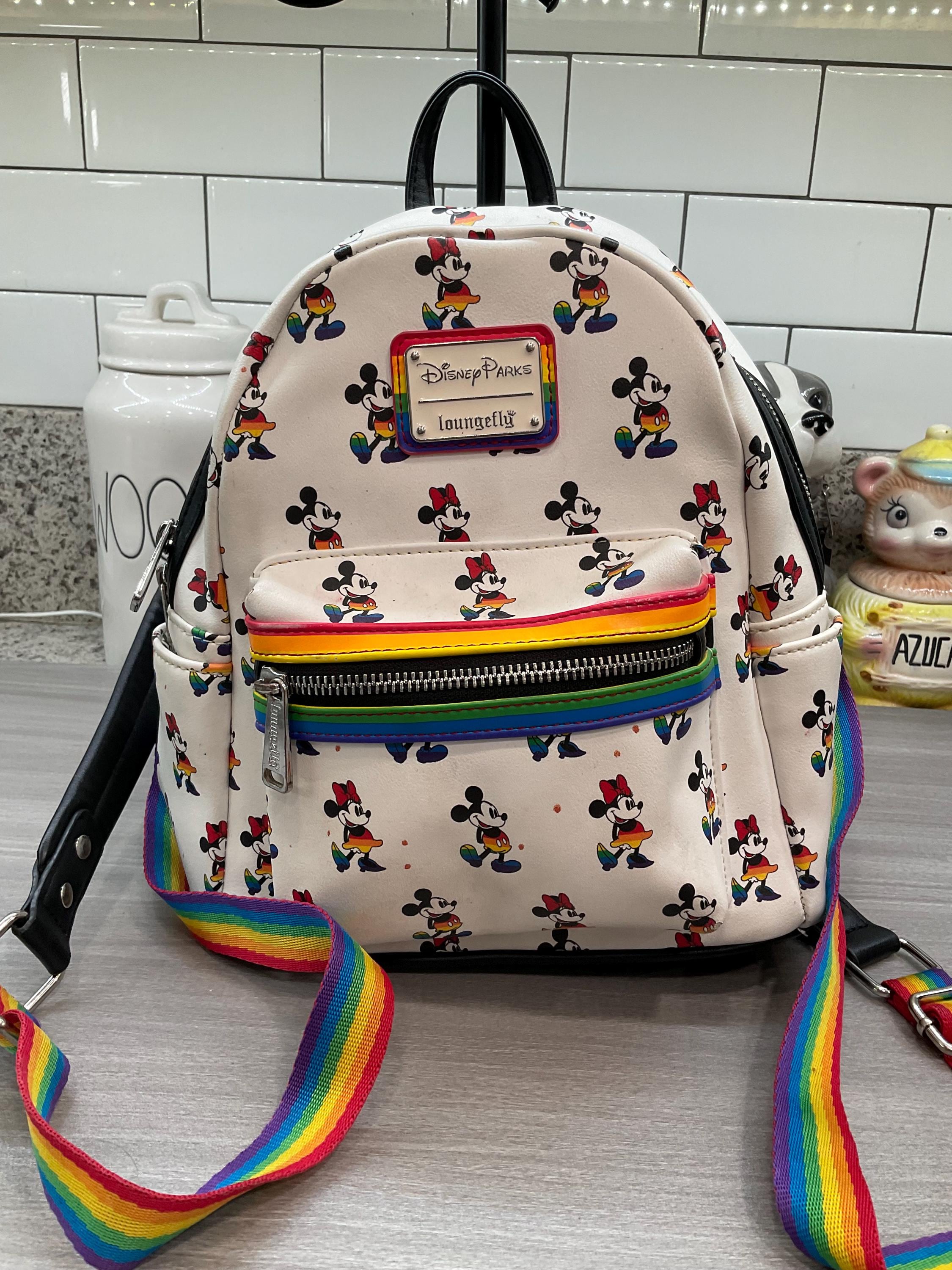 disney rainbow mini backpack Loungefly Mickey and Minnie Rainbow Disney Mini Backpack