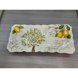 Maxcera Lemon Tree Sketch 17" Scalloped Rectangular Serving Platter