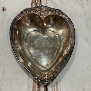 Vintage Silver Plate Heart Shaped Trinket Dish