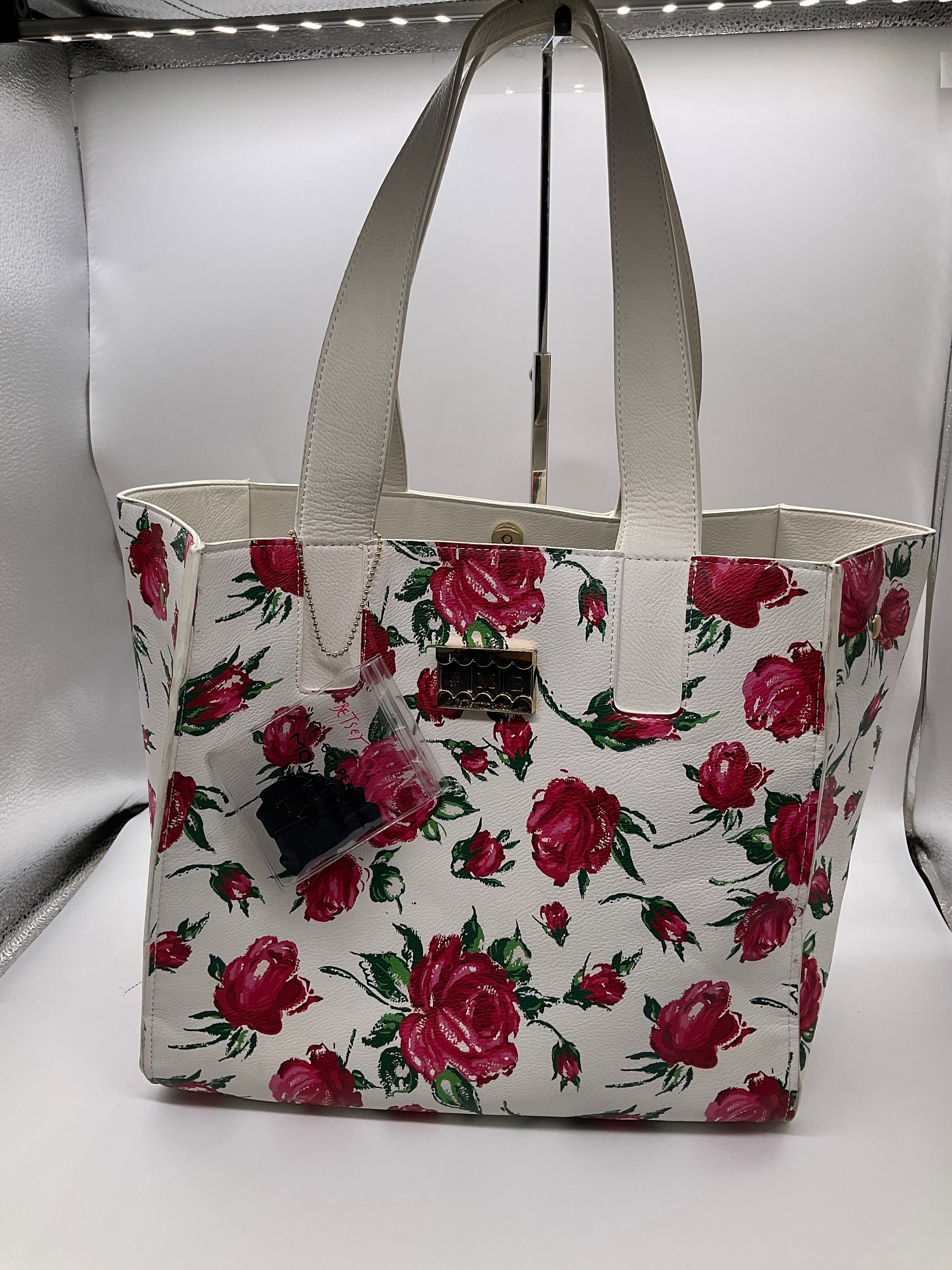 Betsey Johnson Floral Purple Rose Handbag Purse Chain Ropey