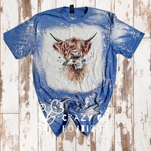 Highland cow tee | flowers | bleached a tee | bleached shirt | southern | country | gift | unisex | ladies | women’s | crew | tshirt