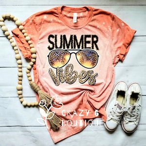 Summer vibes bleached tee | leopard print | sunglasses | summer shirt | women’s bleached | gift idea | vacation | gift for her