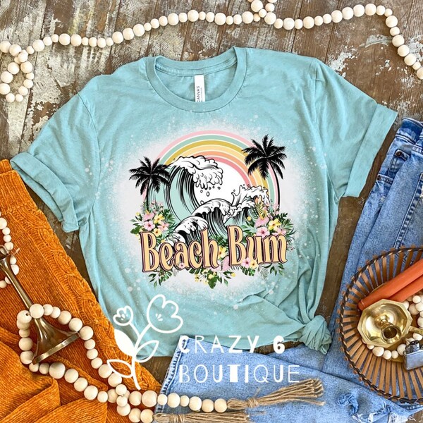 Beach bum Tee | ocean shirt | tropical | retro shirt | vacation | bleached tee | waves | pastel | hippie shirt | gift idea