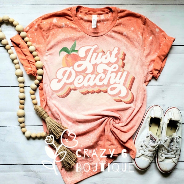 Just Peachy orange bleached Tee | retro style shirt | bleached women’s tee | sublimation | peaches | gift for her | summer shirt | bleached
