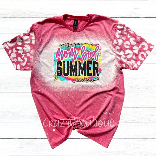 Mom bod Tee | summer shirt | vacation | leopard print | bleached tee | bleached shirt | hot pink tee | gift for her