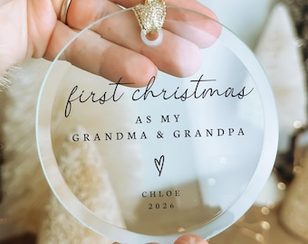 First Christmas as Grandma Grandpa Personalized Ornament Custom Baby Ornament New Grandparent Gift Holiday Memory Keepsake Gigi Papa Present
