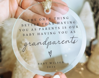 Grandparents Pregnancy Announcement Glass Ornament- Promoted to Grandma Grandpa Gift- Future Grandparents Gifts- New Baby Reveal Present