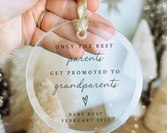 Only The Best Parents Get Promoted To Grandparents- Pregnancy Announcement Glass Ornament, Promoted to Grandma Grandpa Gift, New Baby Reveal