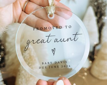 Promoted to Great Aunt Uncle Personalized Ornament Pregnancy Announcement Reveal Gift Future Great Auntie Established Custom Gifts New Baby