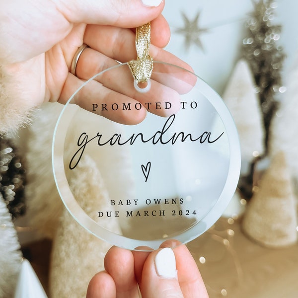 Promoted to Grandma Glass Ornament- Pregnancy Announcement- Future Grandma Christmas Ornament- New Baby Ornament- Custom Pregnancy Reveal