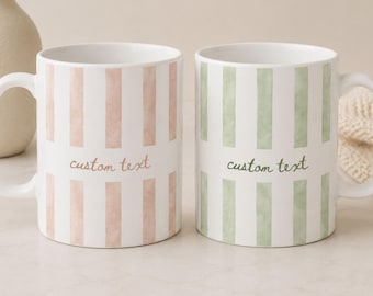 Custom Text Stripe Mug Personalizable Coffee Cup Gift Customized Striped Mugs Ceramic Cups Personalized Text or Quote Birthday Christmas Mug