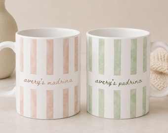 Personalized Madrina Mug Custom Name Stripe Coffee Cup Godmother Proposal Gift Mugs Madrina Baptism Christening Coffee Cup Thank You Gifts