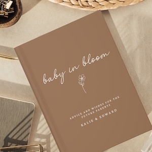 Baby Shower Guest Book- Personalized Name Journal- Custom Guestbook- Baby In Bloom Decor- Wishes for Baby- Advice for Parents- Memory Book