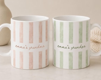 Custom Grandma Grandpa Mug Personalized New Grandparent Gift Mugs Grammy Gigi Papa Striped Name Coffee Cup Mothers Day Gifts from Grandchild