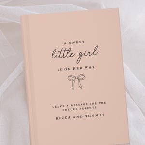 Baby Shower Custom Guest Book Little Girl On The Way Coquette Bow Notebook Gender Reveal Personalized Name Guestbook Wishes for Baby Girl