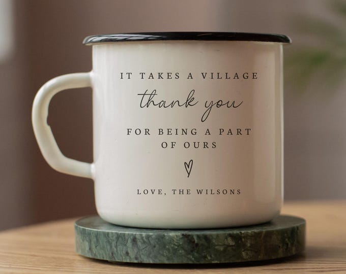 It Takes a Village Custom Mug Thank You Gift for Babysitter Nanny Aunt Coach Tutor Teacher Personalized Appreciation Present End of Year