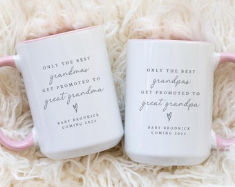 Great Grandma Grandpa Pregnancy Announcement Mug- Promoted to Great Grandparents Gift- Future Grandparent Gigi Nana- New Baby Reveal Gifts