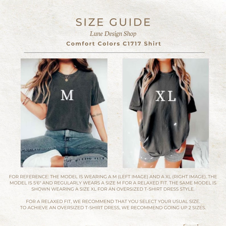 Peut inclure: Guide des tailles pour un t-shirt gris. Le mannequin porte une taille M et une taille XL. Le mannequin mesure 1,68 m et porte habituellement une taille M pour une coupe d&eacute;contract&eacute;e. Pour une coupe d&eacute;contract&eacute;e, s&eacute;lectionnez votre taille habituelle. Pour obtenir une robe t-shirt surdimensionn&eacute;e, augmentez de 2 tailles.