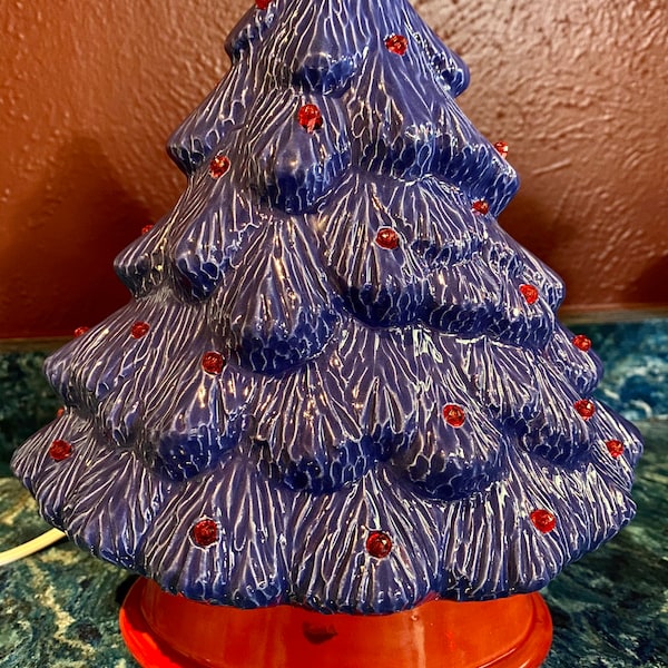 Blue Ceramic Christmas Tree With Lights Etsy