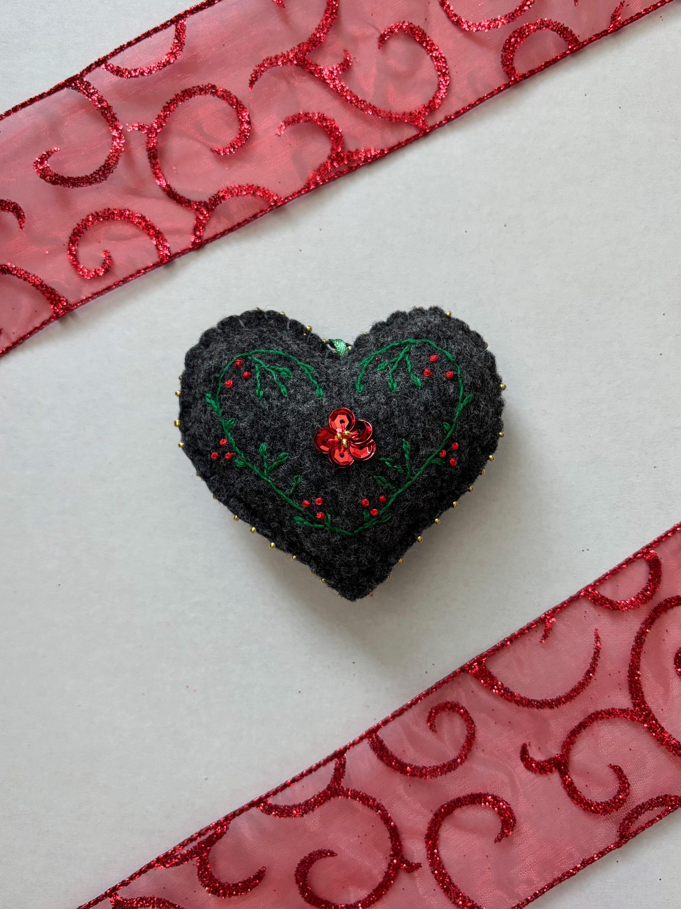 Handmade Embroidered Felt Heart Christmas Ornament: Holiday Decor - Etsy