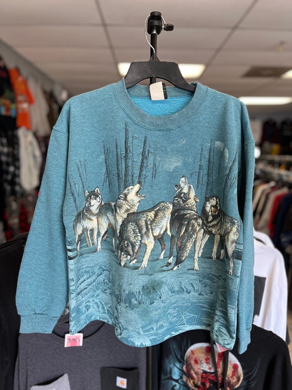 Vintage 90s Wolves Crewneck Sweatshirt size M