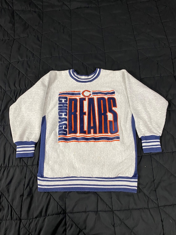 80'S Champion Tricot Tag Chicago Bears Printed Sweatshirt, Made in USA, Men's L Size, Vintage cotton gray type Vintage Second Hand
