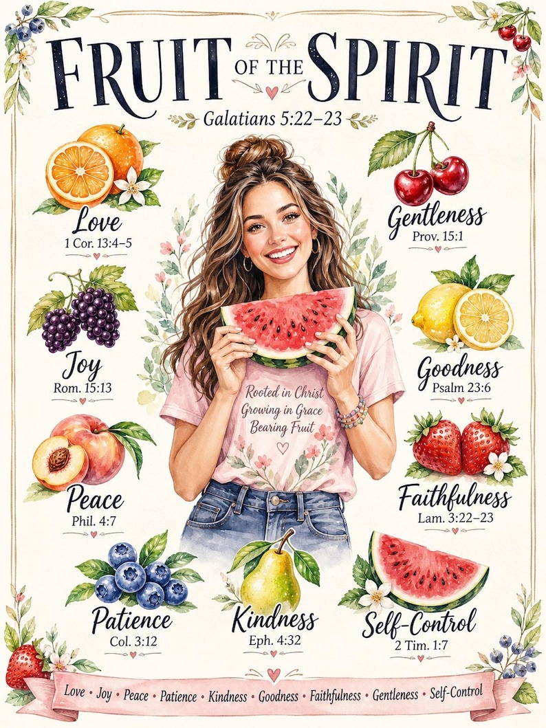 Watermelon Scripture Fruit of the Spirit Bible Poster, Galatians 5:22-23 Study Guide (PDF ...