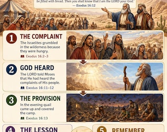 Quails Provided in the Wilderness Bible Study Bundle, Exodus Poster, Worksheet, Teacher Lesson, Guide, Quiz, (PDF, PNG and MP4)