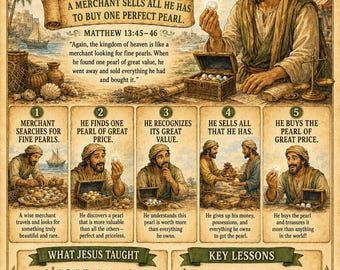 The Pearl of Great Price Bible Study Bundle, Parable Poster, Worksheet, Teacher Lesson, Guide, Quiz, (PDF, PNG and MP4 Downloads)