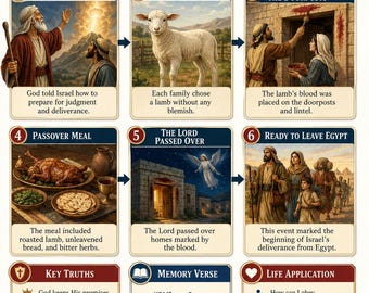 The First Passover Bible Study Bundle, Exodus Poster, Worksheet, Teacher Lesson, Guide, Quiz, (PDF, PNG and MP4)