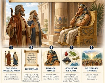 Moses Confronts Pharaoh Bible Study Bundle, Exodus Poster, Worksheet, Teacher Lesson, Guide, Quiz, (PDF, PNG and MP4)