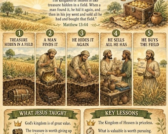 The Parable of the Hidden Treasure Bible Study, Poster, Worksheet, Teacher Lesson, Guide, Quiz, (PDF, PNG and MP4 Downloads)