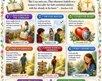 Lust and Purity Bible Study Bundle, Matthew 5 Poster, Worksheet, Teacher Lesson, Guide, Quiz, (PDF, PNG and MP4 Downloads)