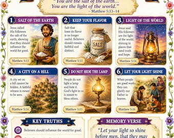 Salt and Light Bible Study Bundle, Matthew 5 Poster, Worksheet, Teacher Lesson, Study Guide, Quiz, PDF,( PNG and MP4 Downloads)