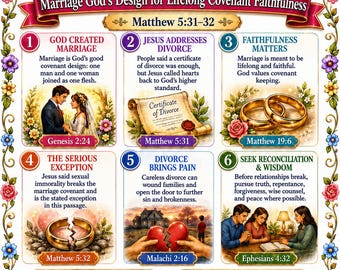 Marriage and Divorce Bible Study Bundle, Matthew 5 Poster, Worksheet, Teacher Lesson, Guide, Quiz, (PDF, PNG and MP4 Downloads)