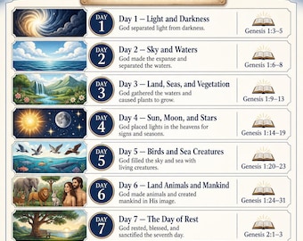Creation Bible Study Guide, Poster, Lesson, worksheet, Quiz (PDF, PNG, MP4 Downloads)