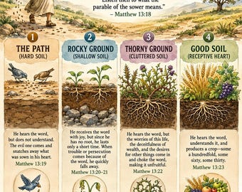 Parable of the Sower Bible Study Bundle, Poster, Worksheet, Teacher Lesson, Guide, Quiz (PDF, PNG and MP4 Downloads)