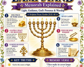 Der goldene Lampenständer Menorah Bibelarbeitspaket, Poster, Arbeitsblatt, Lehrerstunde, Anleitung, Quiz, (PDF-, PNG- und MP4-Downloads)