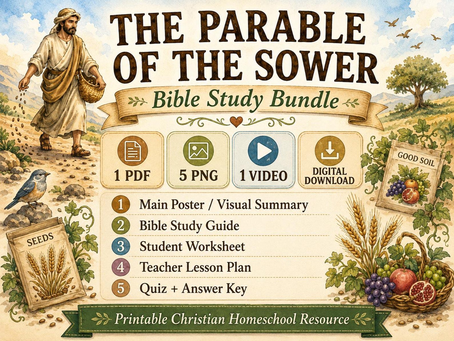 Parable of the Sower Bible Study Bundle, Poster, Worksheet, Teacher ...