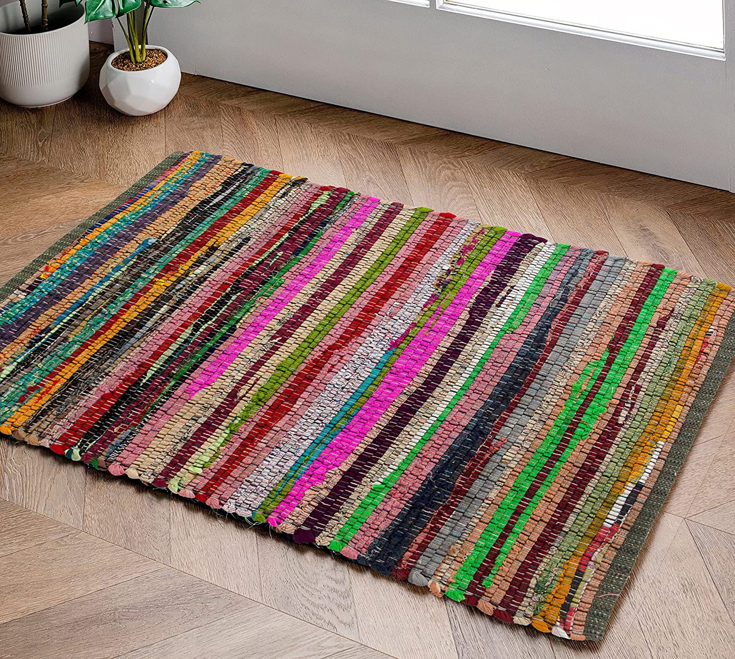 Rectangular Multicolor Recycle Hosiery Room Rug, Size: 2x3 Feet