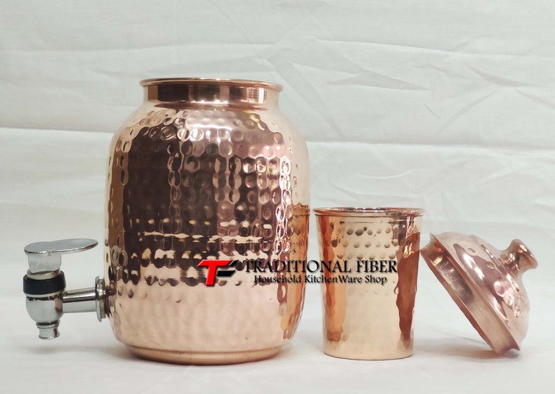 Copper Water Dispenser Hammered Container Pot Matka/Pot with Pure Copper and Gift Set image 3